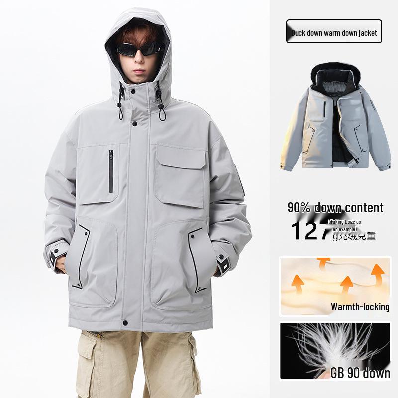 Męska wodoodporna zimowa parka z kapturem w dużym rozmiarze: Gruby, ciepły płaszcz roboczy do sportów outdoorowych.