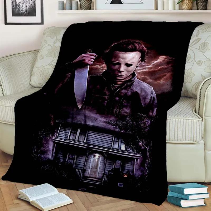 HD Horror Movie Game Halloween Gift Blanket Michael Myers Sofa Bed Decor Warm Flannel for Outdoor Picnic Car