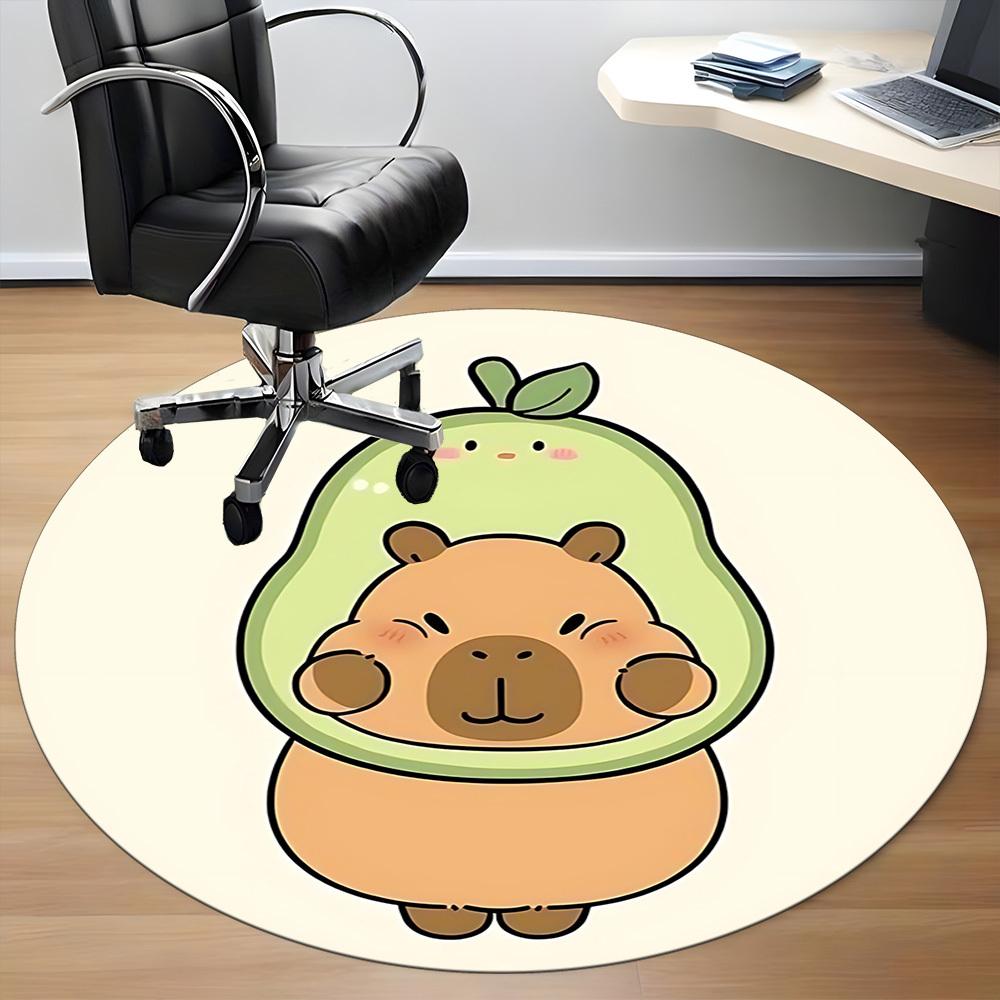 1PC Capybara Office Round Area Rug, Mat Suitable For Office, Under Office Chairs Bedroom Living Room Home Decor, Room Deco