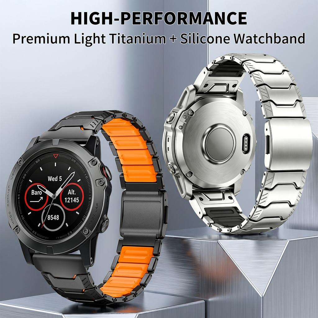 Cinturino QuickFit in Titanio + Silicone da 22/26 mm per Garmin Fenix 8 47/51 mm E 7 7X Pro 6 6X Cinturini per Tactix 8 Enduro 3 Braccialetto