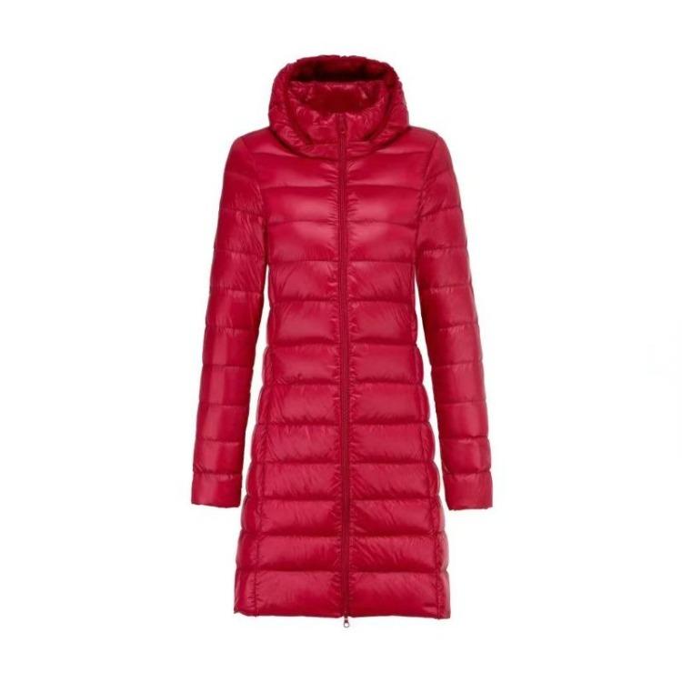 Autumn Winter Women Lightweight Down Jacket Medium Long White Duck Down Coat Removable Hood