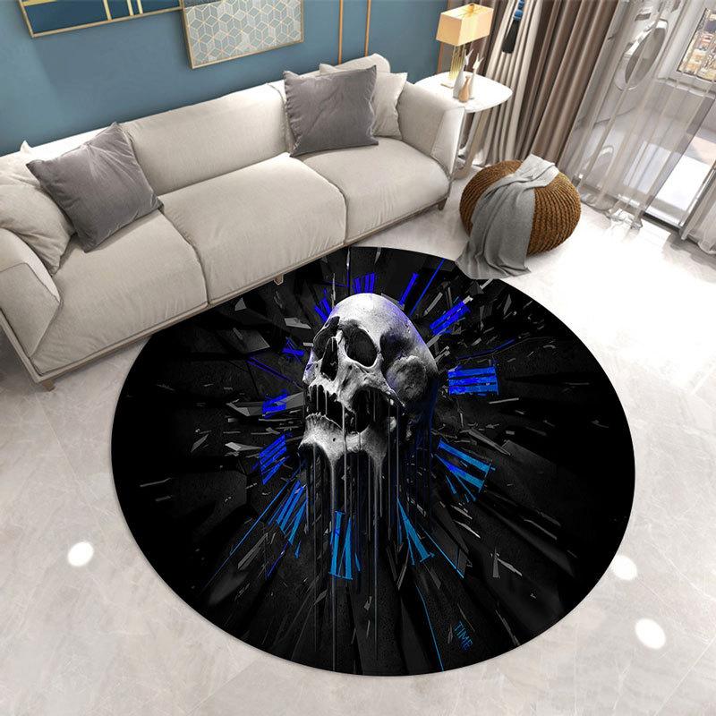 Gothic Horror Circular Carpet Skull Print Living Room Floor Mat E-sports Chair Sofa Side Anti Slip Mat Home Decoration