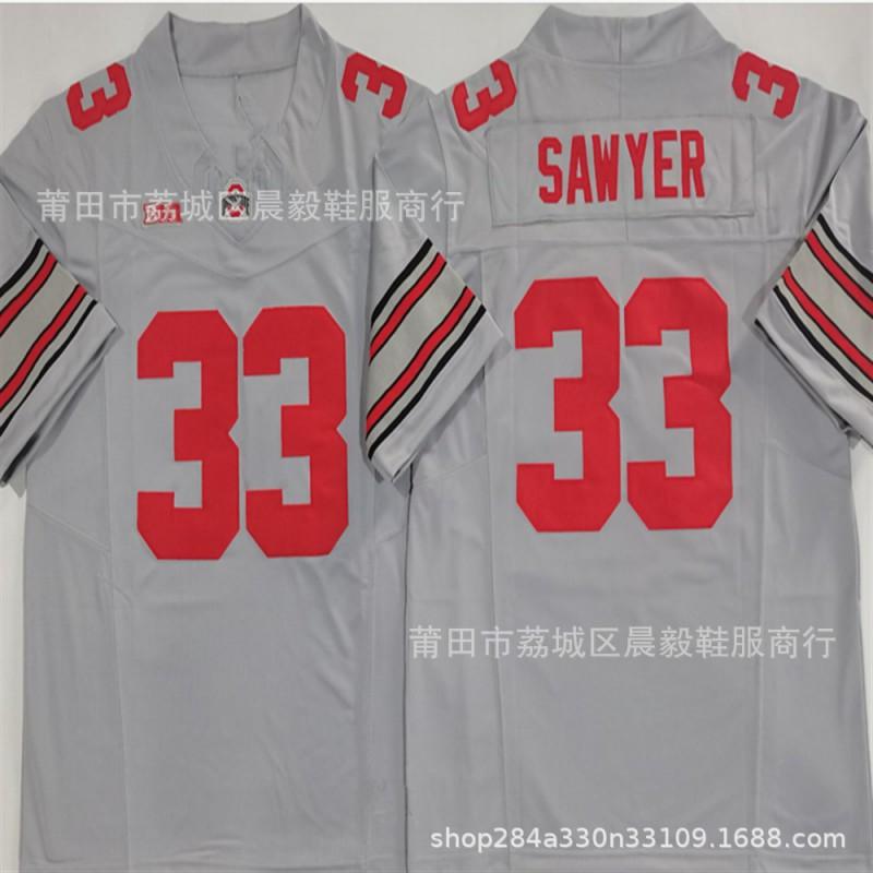 Mens NCAA Ohio State University Custom Embroidered Rugby Jersey 33 Sawyer 4 Smith 1 JYD Kins