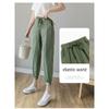 2026 Women's Thin Cotton-Linen Pants, High-Waisted, Loose-Fit, Cuffed, Nine-Quarter Length, Casual Harem Pants