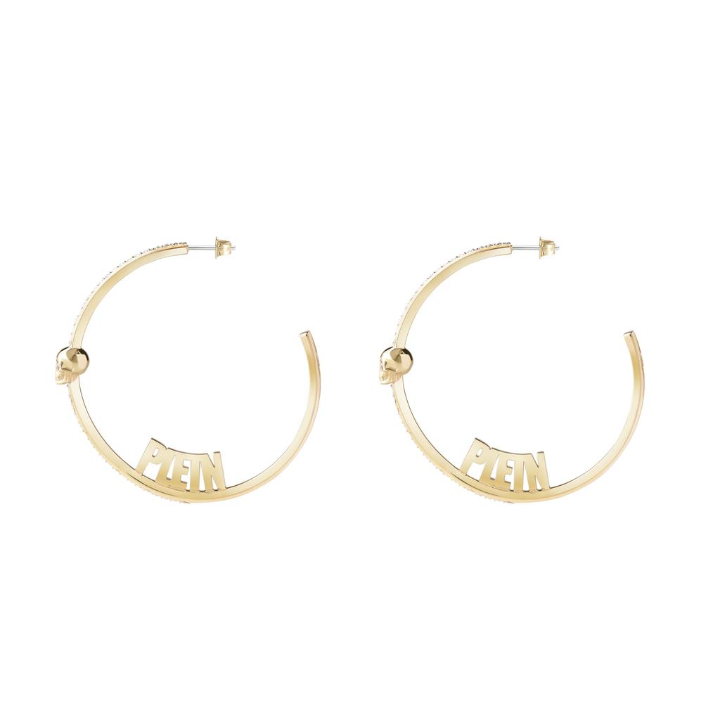 PLEIN Accessories Earrings Philipp Plein Jewelry LETTERING PJ1AA01EU LETTERING IP YELLOW GOLD CRYSTALS HOOP EARRINGS 50 Mm Yellow Gold Stainless Steel