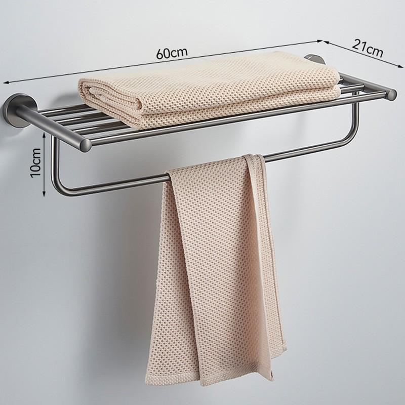 Stainless Steel Wall-Mounted Towel Rack with Storage Shelf, Punch-Free Installation
