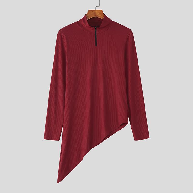 INCERUN Herbst Herren Rollkragen Patchwork Langarm Unregelmäßige Ripp Tops Unterhemden