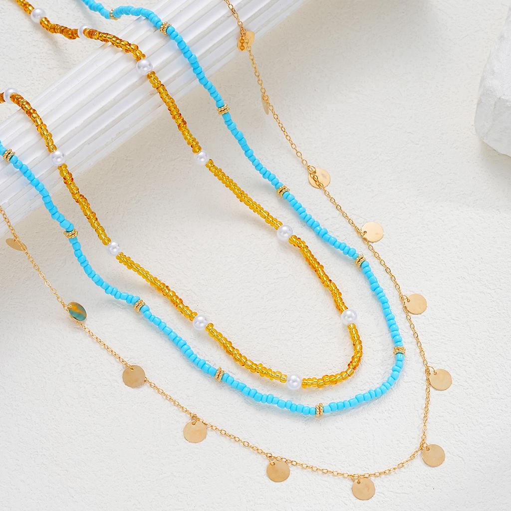 3Pcs Bohemian Multilayer Rice Beaded Tassel Waist Chain Vintage Imitation Pearl Blue Gold Color Body Chain Summer Bikini Jewelry