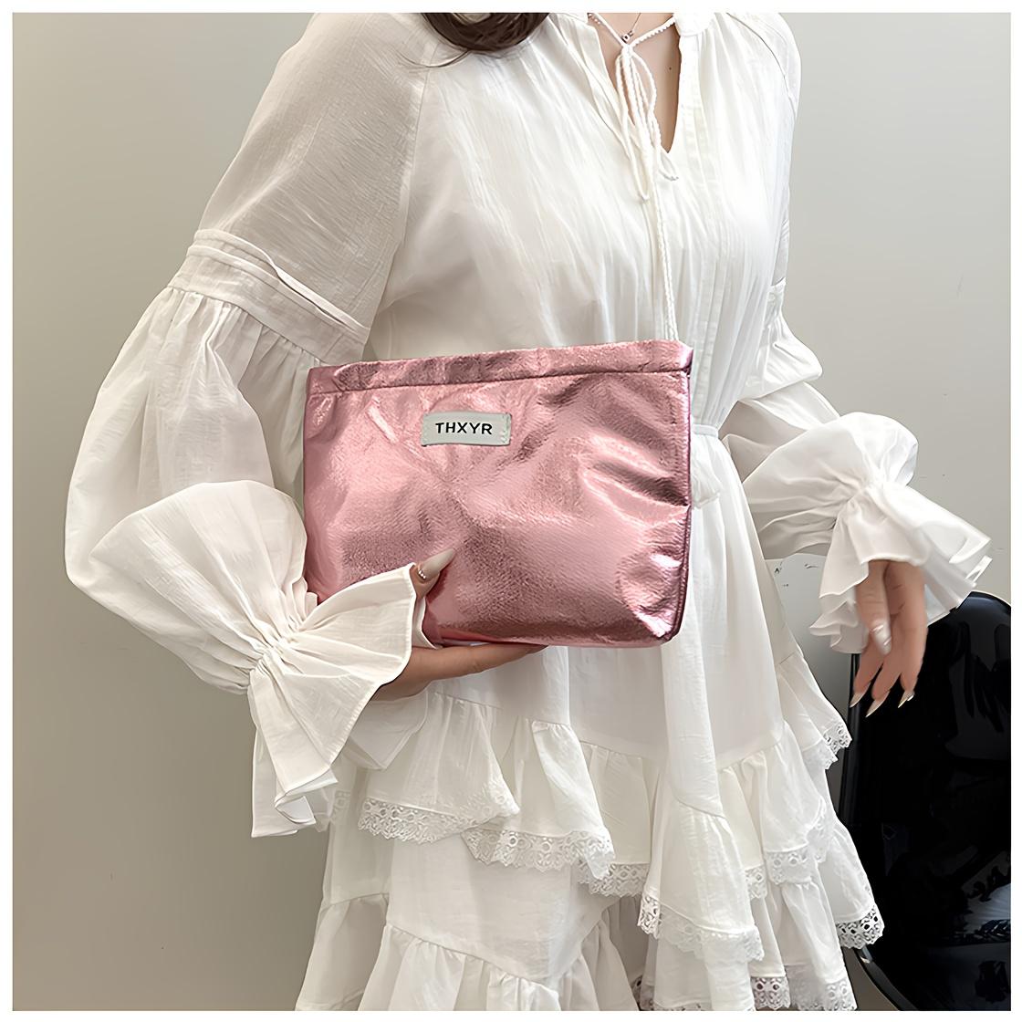 

Large Capacity Makeup Bag with Glittery Niche Design for Skincare and Lipstick Storage, Portable Handheld Toiletry Bag, Outing Handbag рожевий