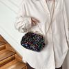 Spring new dinner bag clip sequin bag pearl chain women's bag oblique span shoulder bag shell bag