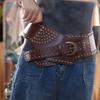 Adjustable Metal Rivet Belt PU Leather Waist Corset Fashion Wide Cummerbunds  Dress