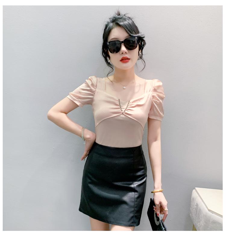 2024 Women's Summer Square Neck Slimming T-Shirt with Short Sleeves