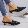 Fashion Summer and Autumn New High-heeled Toe-toe Slippers, Thin Heels, Fashionable and Trendy Women's Shoes, Outdoor Sequined Sandals