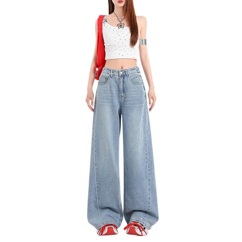Spring Summer Premium Lyocell Tencel Relaxed Drape Wide Leg Saber Cut Floor Sweeping Denim Long Pants Female Casual Pants Oversize Denim Trousers