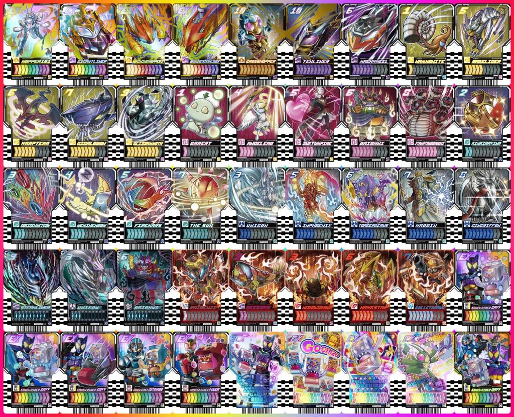 Bandai Ride Chemie Trading Card Conjunto de 45 peças Kamen Rider Gatchard Gatcher Driver Antigo Oculto Cósmico Fantástico Kamen Rider Gav Daybreak FASE03 &