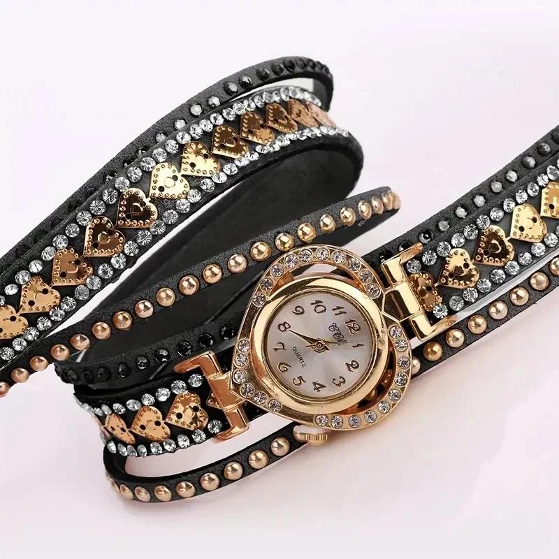 Fashion Rhinestone Women's Watch Long Leather Bracelet Quartz Watches