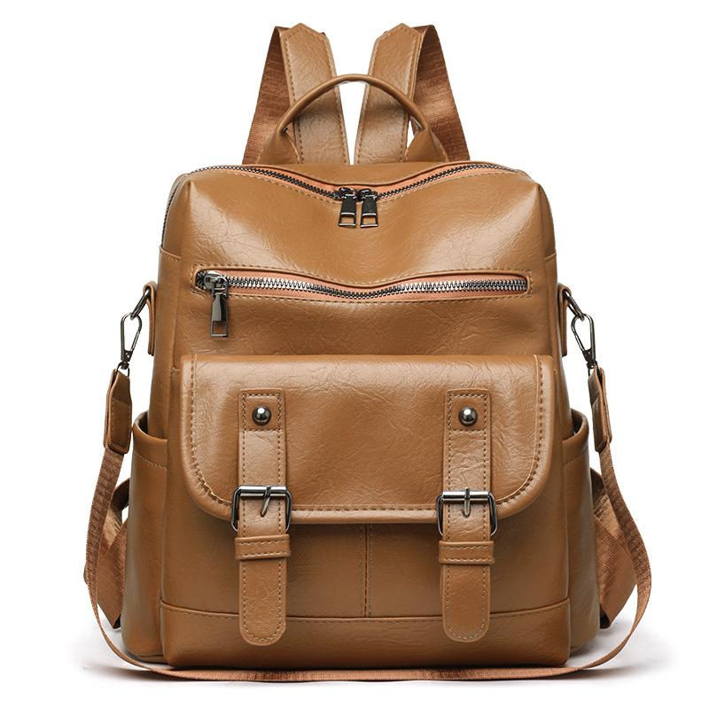 Schoolbag retro women's backpack new pu soft leather dual-purpose travel shoulder bag large capacity business commuter backpack