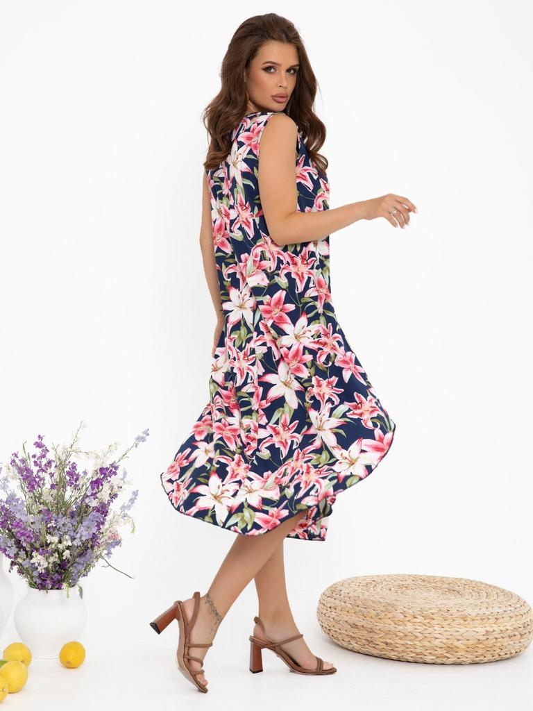 Issa Plus Mavi Çiçek Desenli Asimetrik Sundress