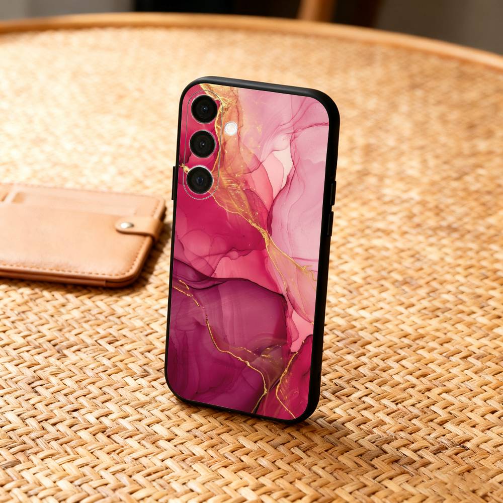 Gold Pink Geometric Marble  Phone Case For Samsung  A73,A21s,A22,A31,A32,A52,A53,A71,A80,Soft Black Shell