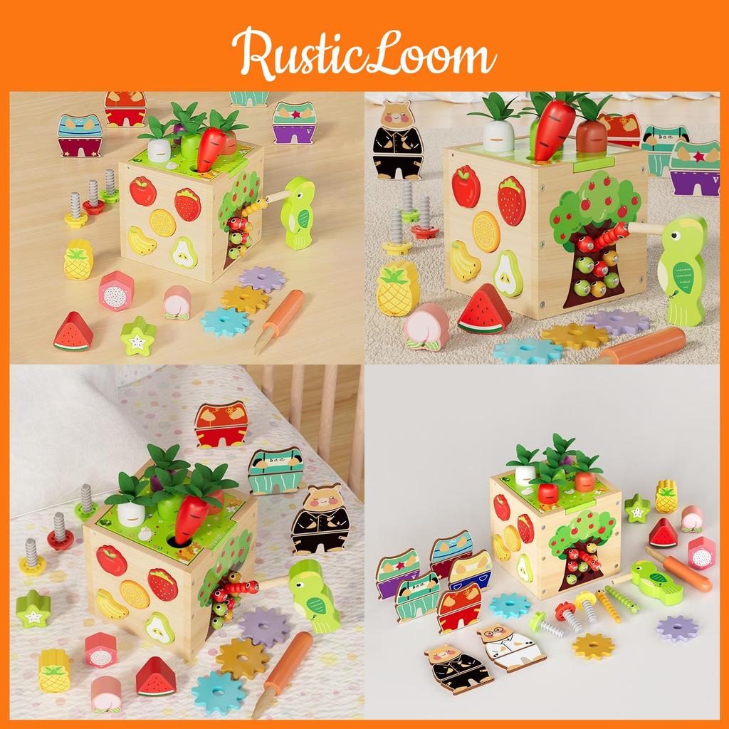 Wooden Toy Puzzle With Six Side Carrot Strawberry Early Learning Shape Matching