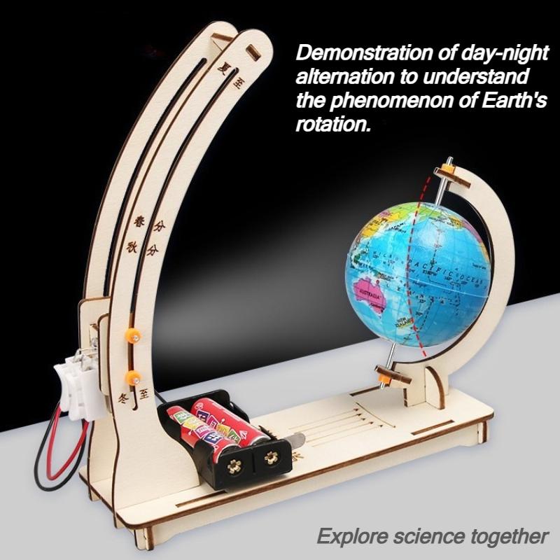 DIY Earth Model Day Night Cycle Science Kit STEM Educational Globe Toy for Kids Classroom Physics Learning Wooden Handmade Toys