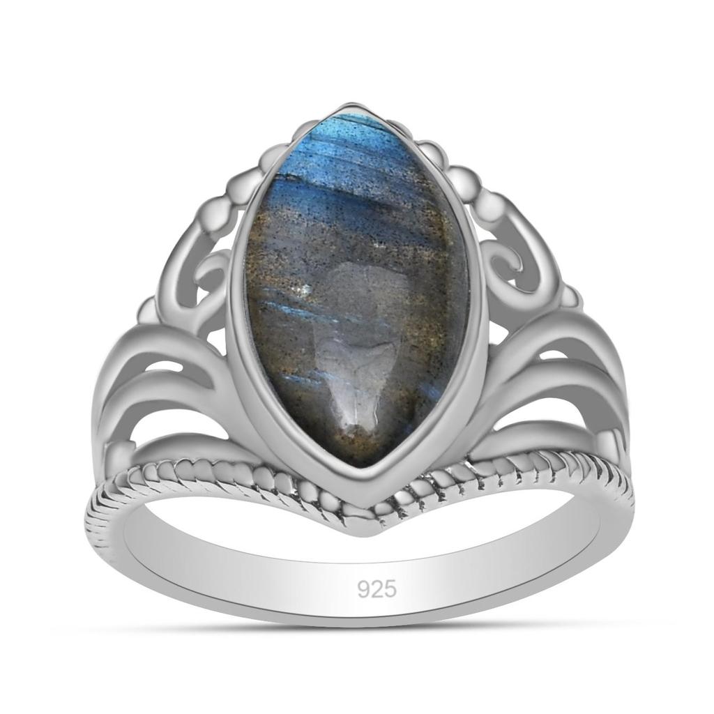 Natural Labradorite Gemstone 925 Sterling Silver V Shaped Chevron Crown Rings For Women & Girls