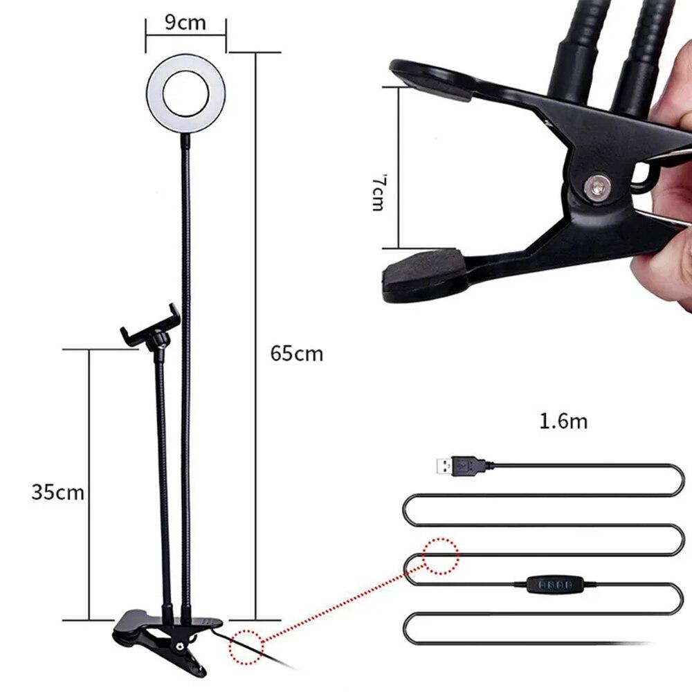 Makeup Light Ring 2 in 1 with LED Selfie Ring Light With Long Arm Lazy Mobile Phone Holder For Video Bloggers Live Stream