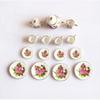 1/12 Dollhouse Miniature Dining Ware Porcelain Tea Set Dish Cup Plate Pot 15Pcs White+Pink/Green