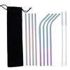 10 Pcs Metal Reusable 304 Stainless Steel Straws Straight Bent Drinking Straw with Case Cleaning Bru