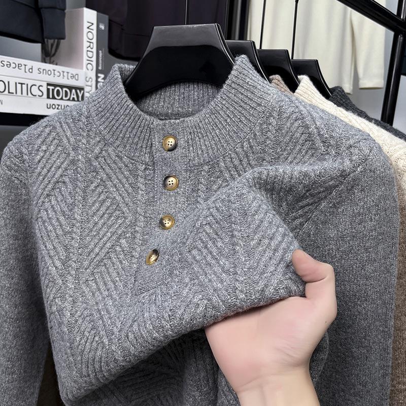 Men s Fashionable Winter 2025 Wool Jacquard Sweater - Round Neck, Warm, Versatile, Thick Knit Base Layer XXXL