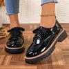 Damen Office Oxford Schuhe Mode Schnürung Runde Spitze Plateau Schuhe Damen Britischer Stil Lackleder Studenten Schuhe Frau 43