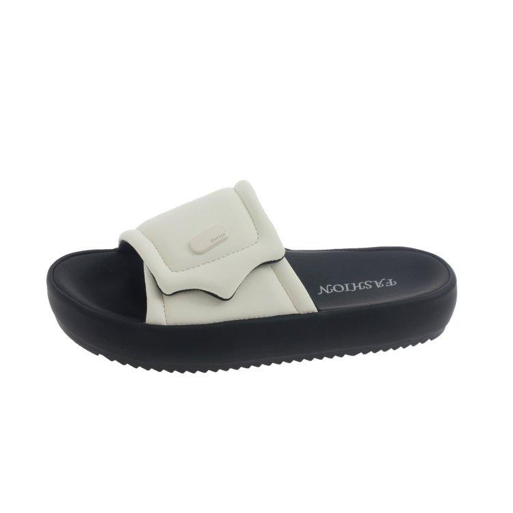 

2024 summer new sandals female Velcro one-word slippers temperament fairy style high sense versatile simple outer wear 35 чёрный