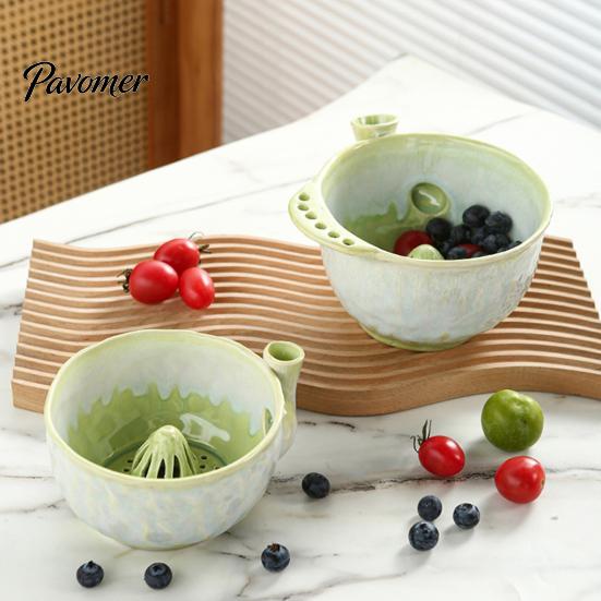 Fruit Washing Bowl Ceramic Berry Bowl, Swirl Design Rinse Colander with Handle Food Safe Washer And Drain Holes, Cleaning for Tomatoes Grapes
