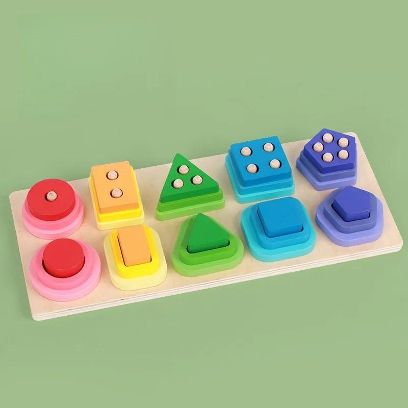 Montessori Wood Toys for Kids Wooden Sorting Stacking Toys for Baby Toddlers Educational Shape Color Sorter Preschool Kids Gifts