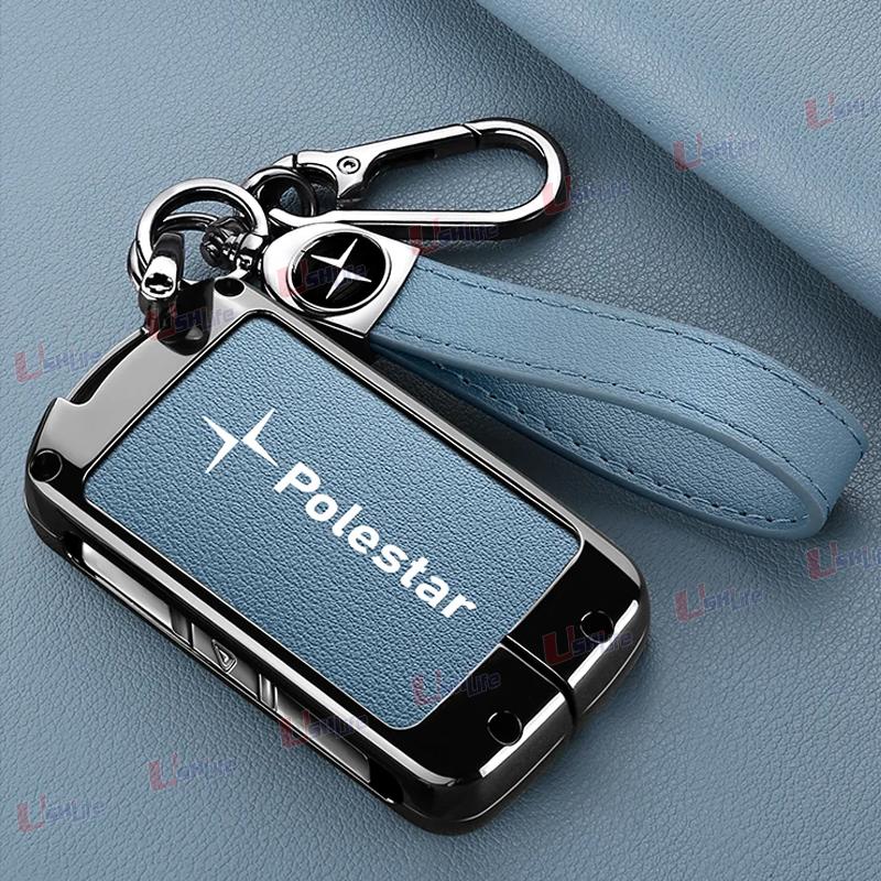 For Volvo Polestar 1 2 Polestar 3 Polestar 4 2024 2025 Leather Car Key Case Cover Shell Protector Keychain Fob Bag Accessories