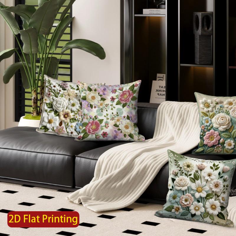 2D Vintage Floral Embossed Style Throw Pillow Covers Pattern Cushion Cover Suitable For Sofa Bedroom Car Pillow Cover