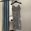 2023 Elegant Metallic Shine Spaghetti Strap Women's Party Dress