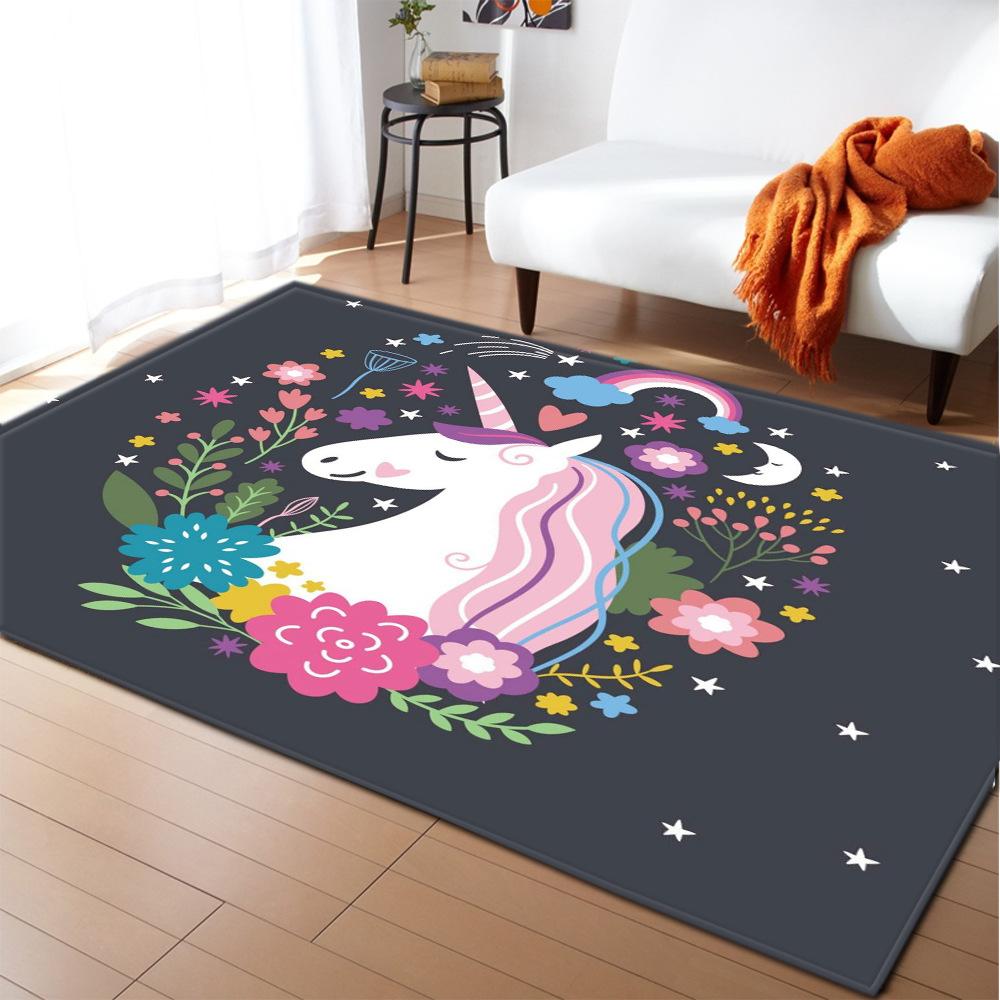 Kwiatowy Jednorożec Dywanik do Salonu Tęczowy Dywan do Sypialni Wystrój Paloru Magiczny Jednorożec Dziewczynki Dzieci Dywanik do Zabawy Maty Łazienkowe