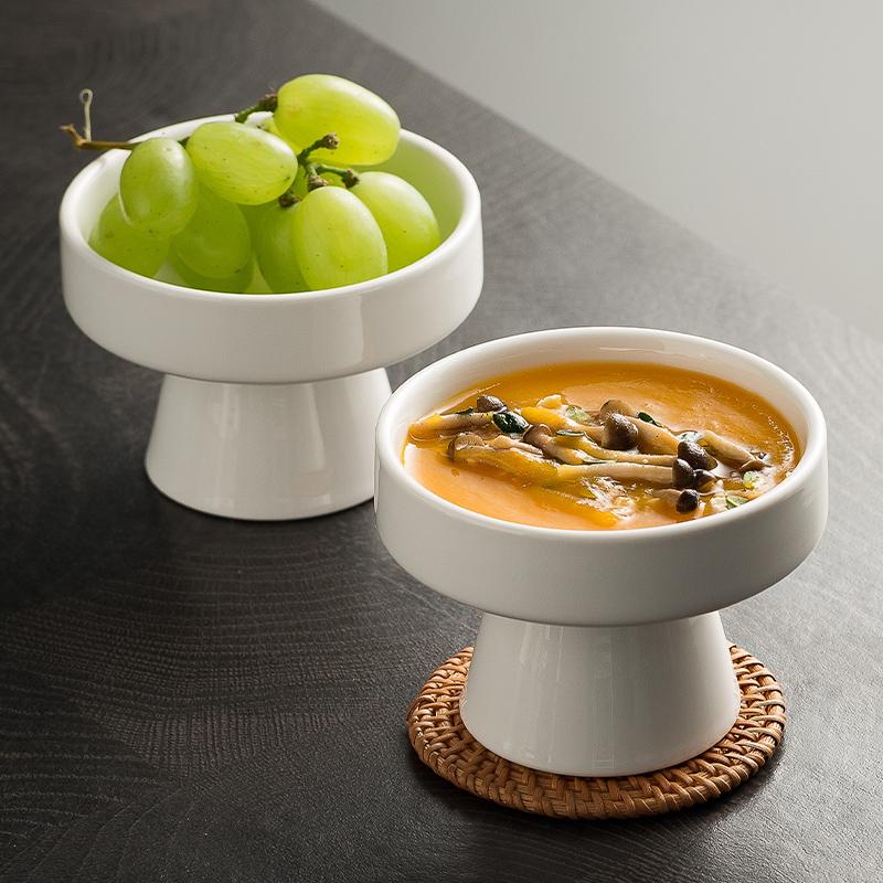 Ceramic Fruit Snack Plate Restaurant High Footed Bowl Restaurant Salad Dessert Bowl Desktop Pastry Nut Plate Cool Dishes Bowl