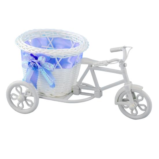 Tricycle Flower Basket Imitation Rattan Woven Decorative Candy Serving Basket Tricycle Planter Flower Holder for Floral Arrangement Party