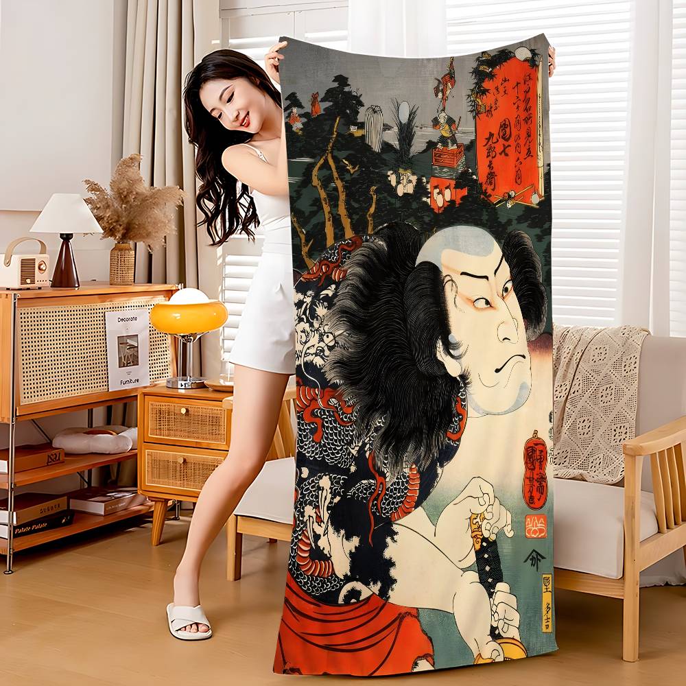 Vintage Japonia Sztuka Ukiyo-e Koc z Mikrofibry Szybkoschnące Ręczniki Plażowe Nadwymiarowy Druk Super Chłonny Koc Ręcznikowy Basenowy