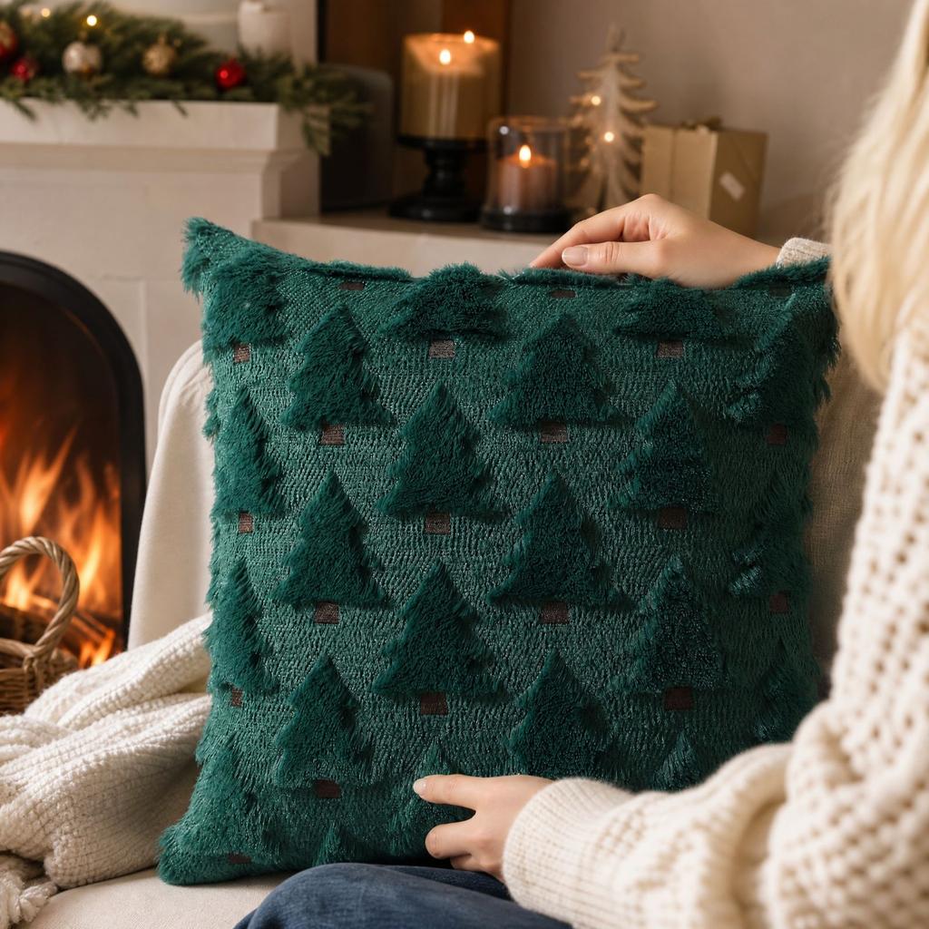 Christmas Tree Cover with Embroidery, Decorative Cushion Case for Sofa and Living Room