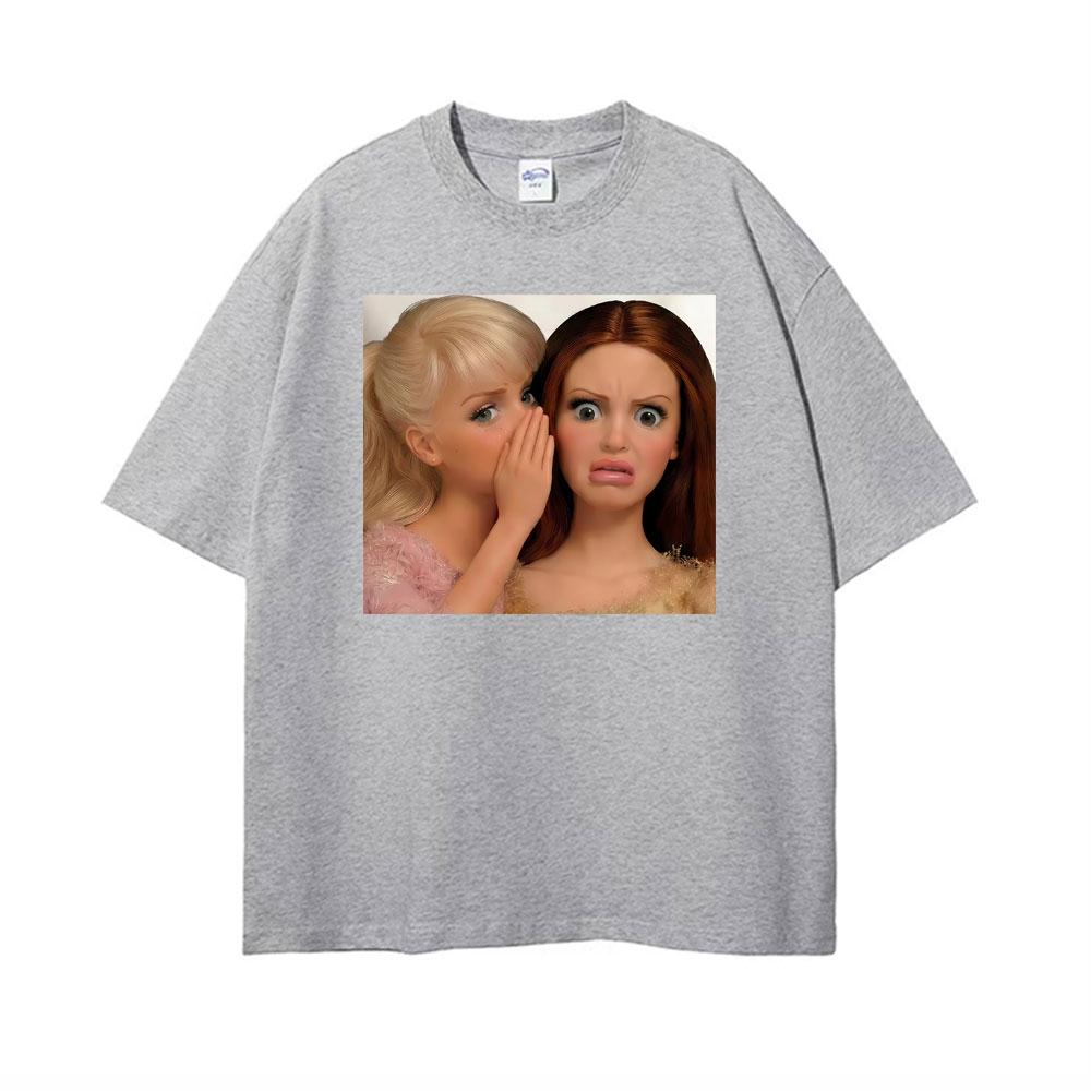 Comfort Funny Gossip Doll Spilling The Tea Whispering Meme T Shirts Unisex Women Fashion Oversized Tshirts Summer Cotton Tee Shirt
