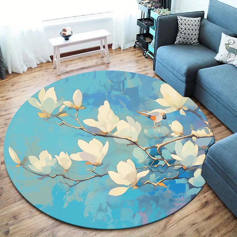Beautiful retro flowers Round Area Rug,Carpet Rug for Living Room Bedroom Sofa Playroom Decor,Non-slip Floor Mat 80cmx80cm
