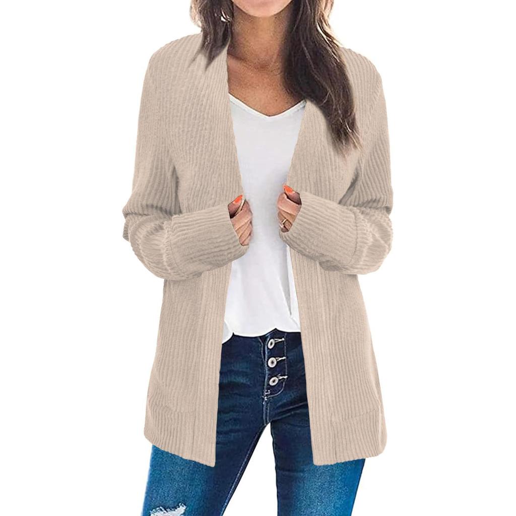 Women's Casual Fashion V-Neck Color Long Sleeve Knit Coat