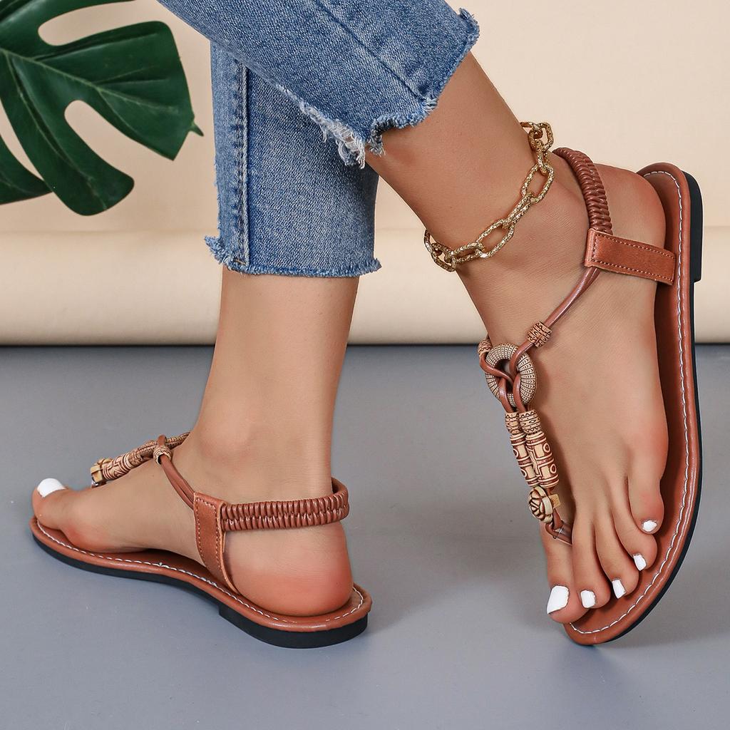 2026 New Women Sandals Summer Casual Lightweight Shoes Woman Beading Elastic Band Flip Flops Femme Fashion Flat Outdoor Sandals