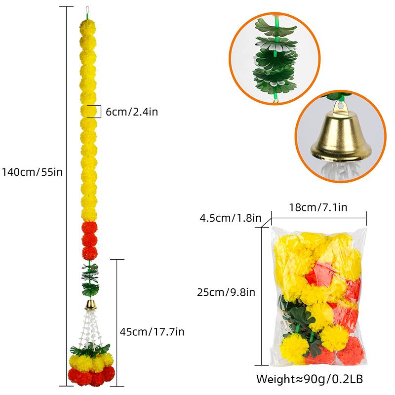 1PC Indian Weddings Halloween Yard Mexican Artificial Marigold Garland With Ball Tassels