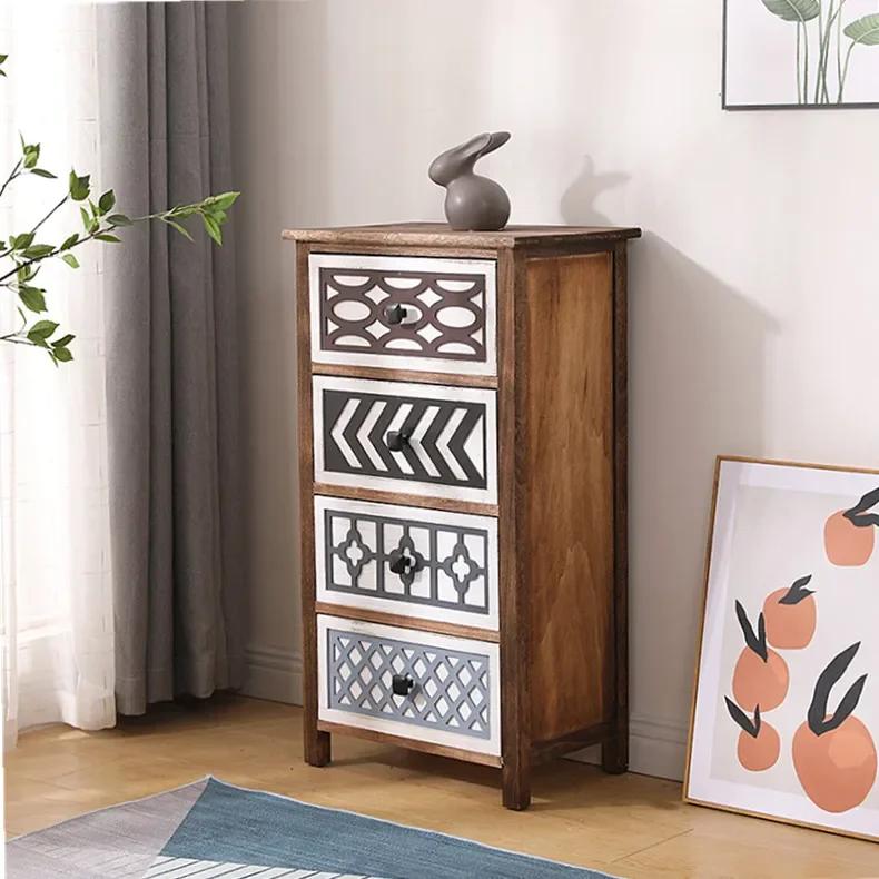 Solid Wood Multi-layer Drawer Cabinet – Retro Simple Storage Side Cabinet, Narrow Combination for Organizing