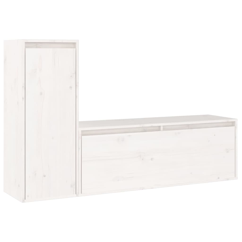 TV Cabinets Set of 2 White Solid Pine Wood