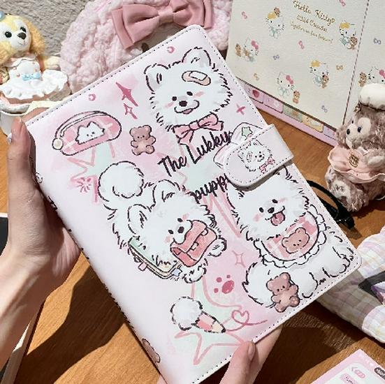 A5 PU Leather Magnetic Buckle Cute Cartoon Diary with Card Holder